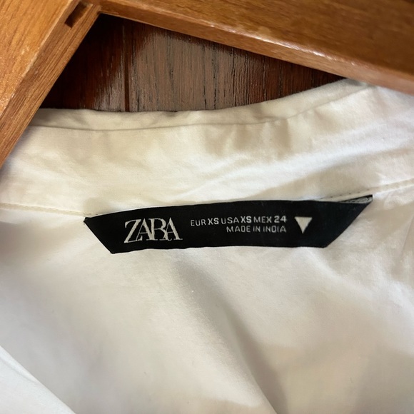 ZARA White POPLIN SHIRT WITH CUTWORK EMBROIDERY 3/4 Sleeve Size XS Oversized - Picture 6 of 8